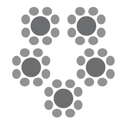 Diagram of large round tables each with eight chairs