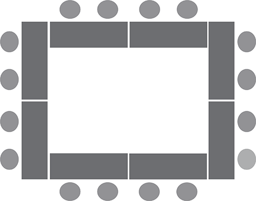 Diagram of four tables in a square with chairs on the outside