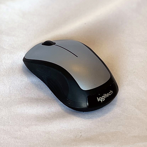 Wireless gray and black computer mouse