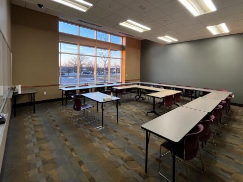 Classroom with desks and chairs