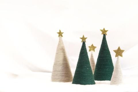 Image of macrame Christmas trees. 