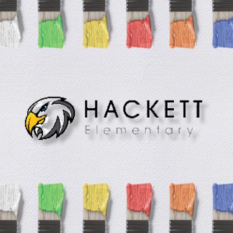 Colored paint brushes with Hackett logo in the middle