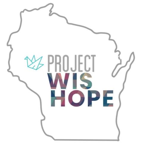 Logo made with the outline of the state of Wisconsin.