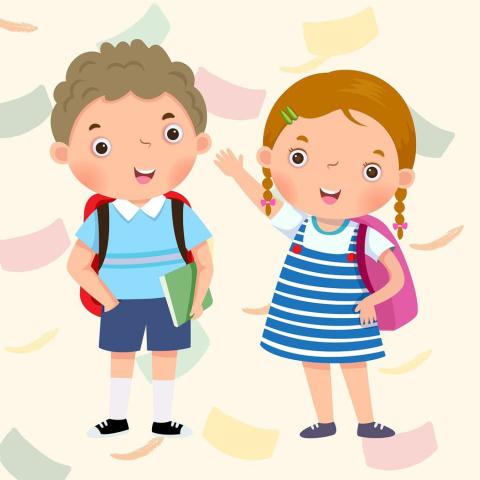 Illustration of two children wearing backpacks