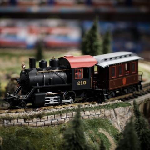 Model train on a track