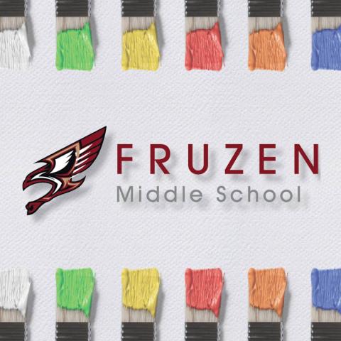 School logo with colorful paintbrush border