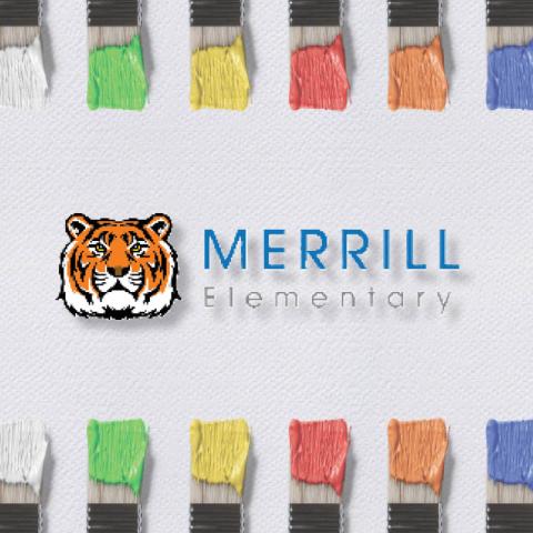 School logo with colorful paintbrush border