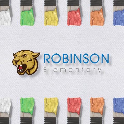 School logo with colorful paintbrush border