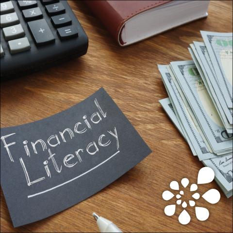 Keyboard, book, and bills.