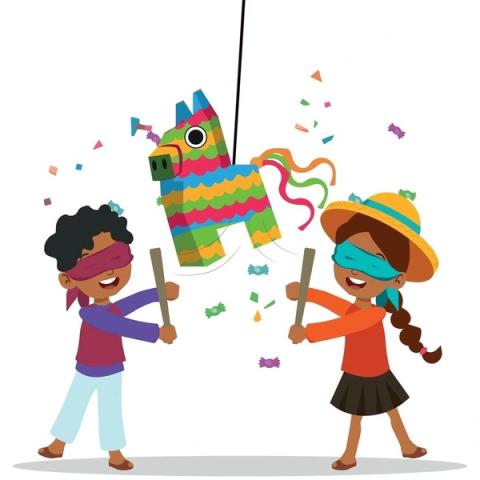 Illustration of two children hitting a piñata