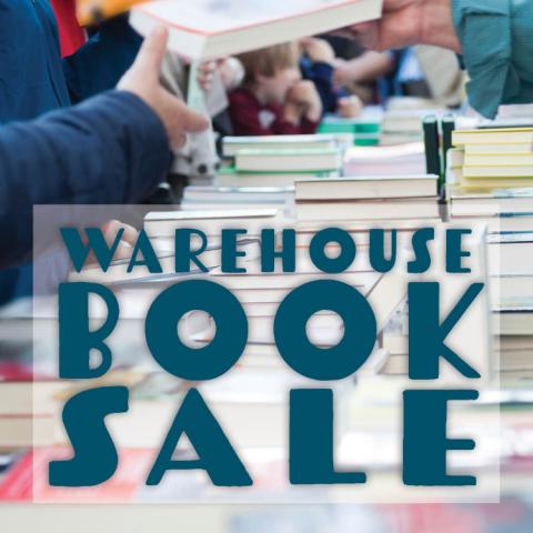 Titling over a close-up picture of boxes of books