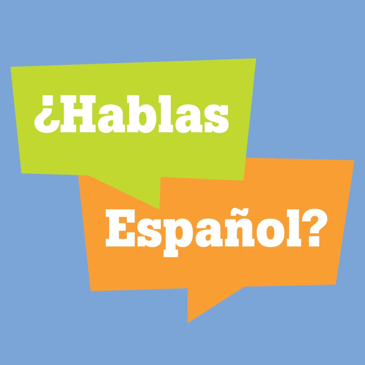 Graphic with word bubbles asking hablas español