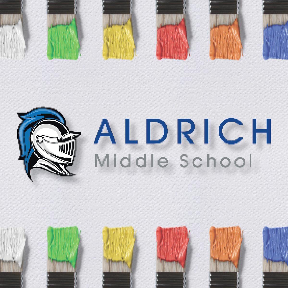 Colored paint brushes with Aldrich logo in the middle