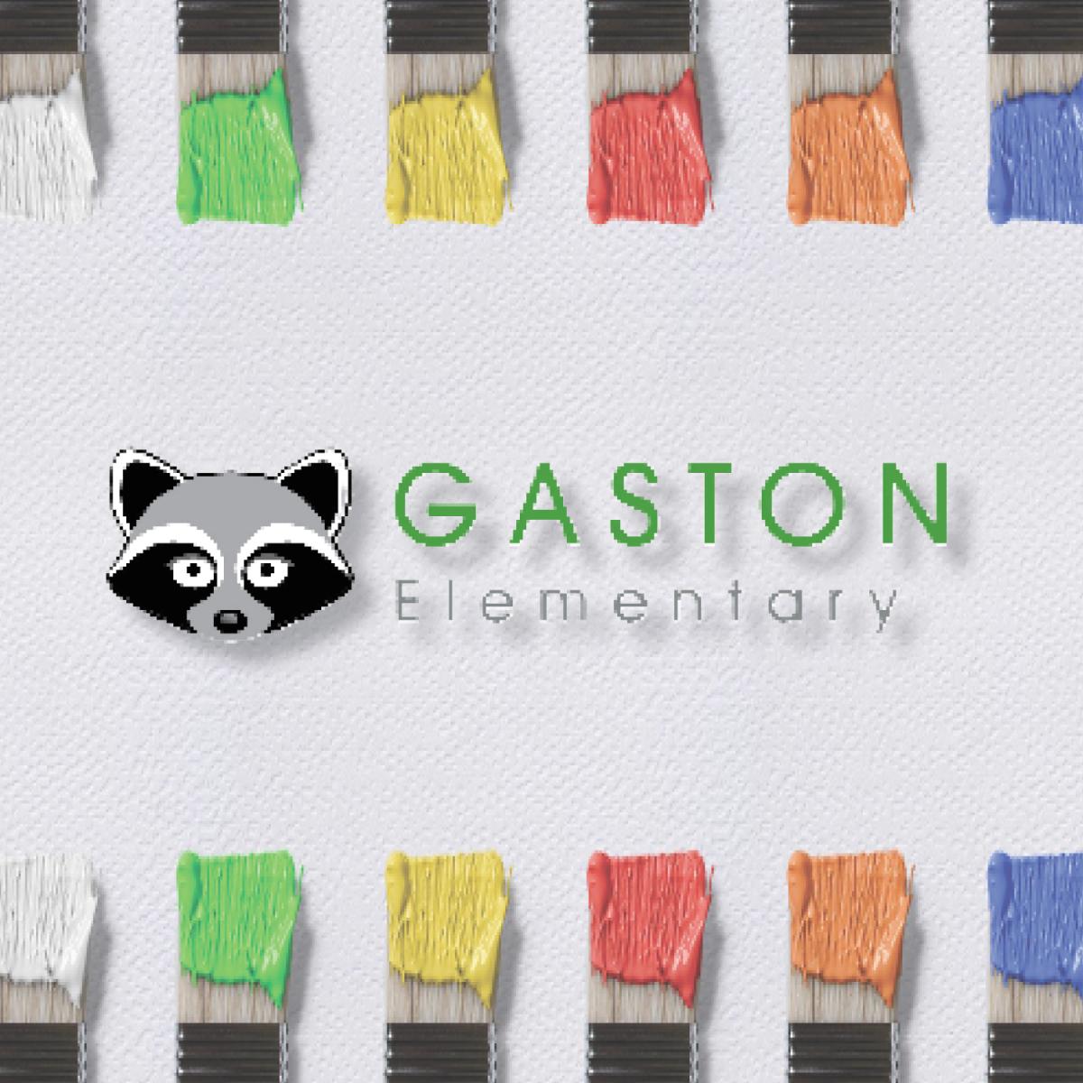 Colored paint brushes with Gaston logo in the middle