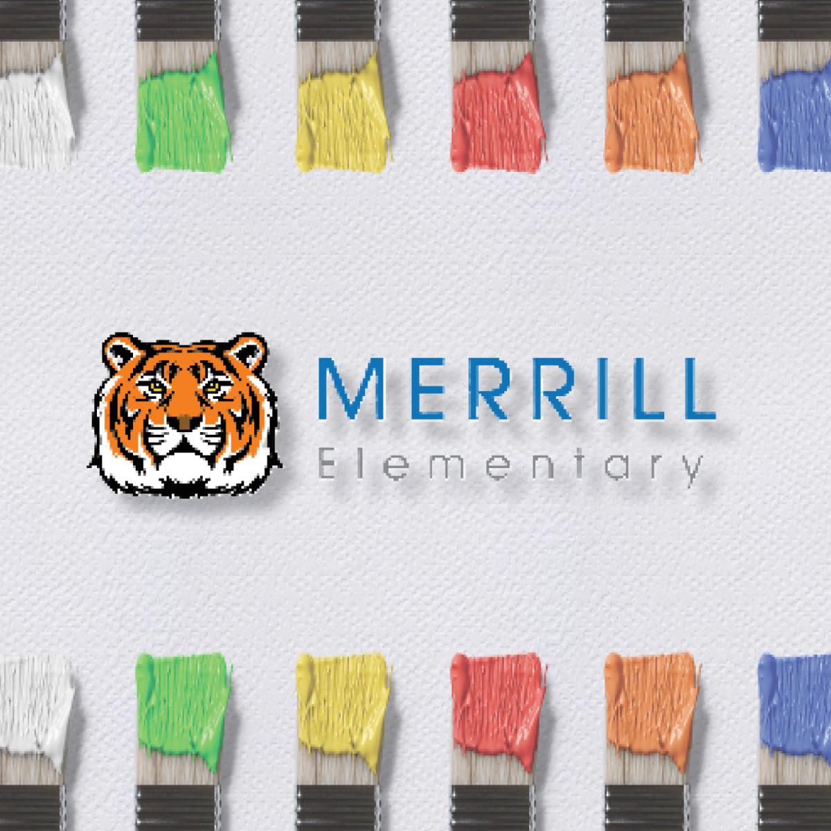 Colored paint brushes with Merrill logo in the middle