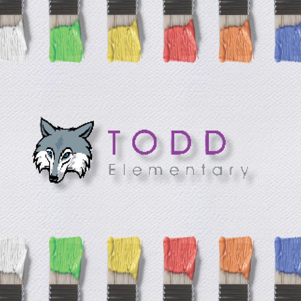 Colored paint brushes with Todd logo in the middle