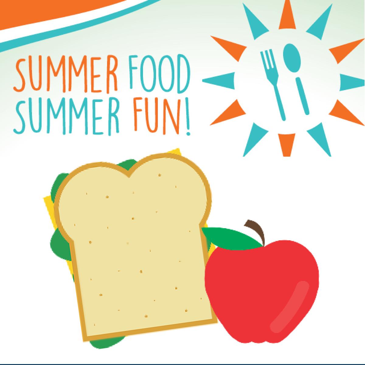 Summer food logo with graphic of sandwich and apple