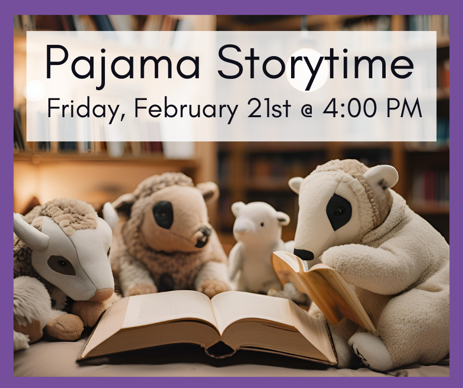 Stuffed animals in pajamas reading a book