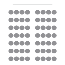 Diagram of chairs in rows with an aisle in between and a screen at the front